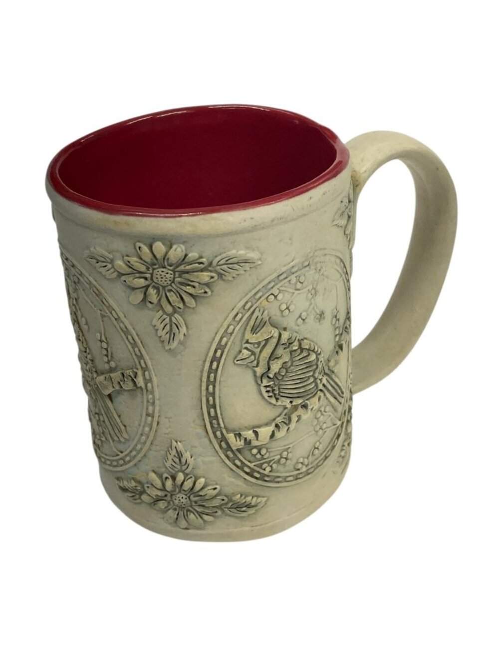 Ceramic‎ Mug Red Interior Cardinal Bird Floral Design 16oz